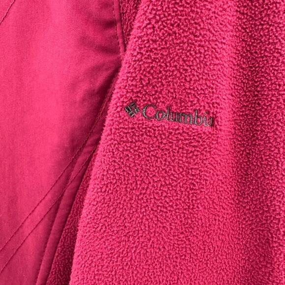 Columbia Jacket WMNS XL Fuchsia Full Zip High Neck Fleece Sleeve Quilted Outdoor - Picture 6 of 10